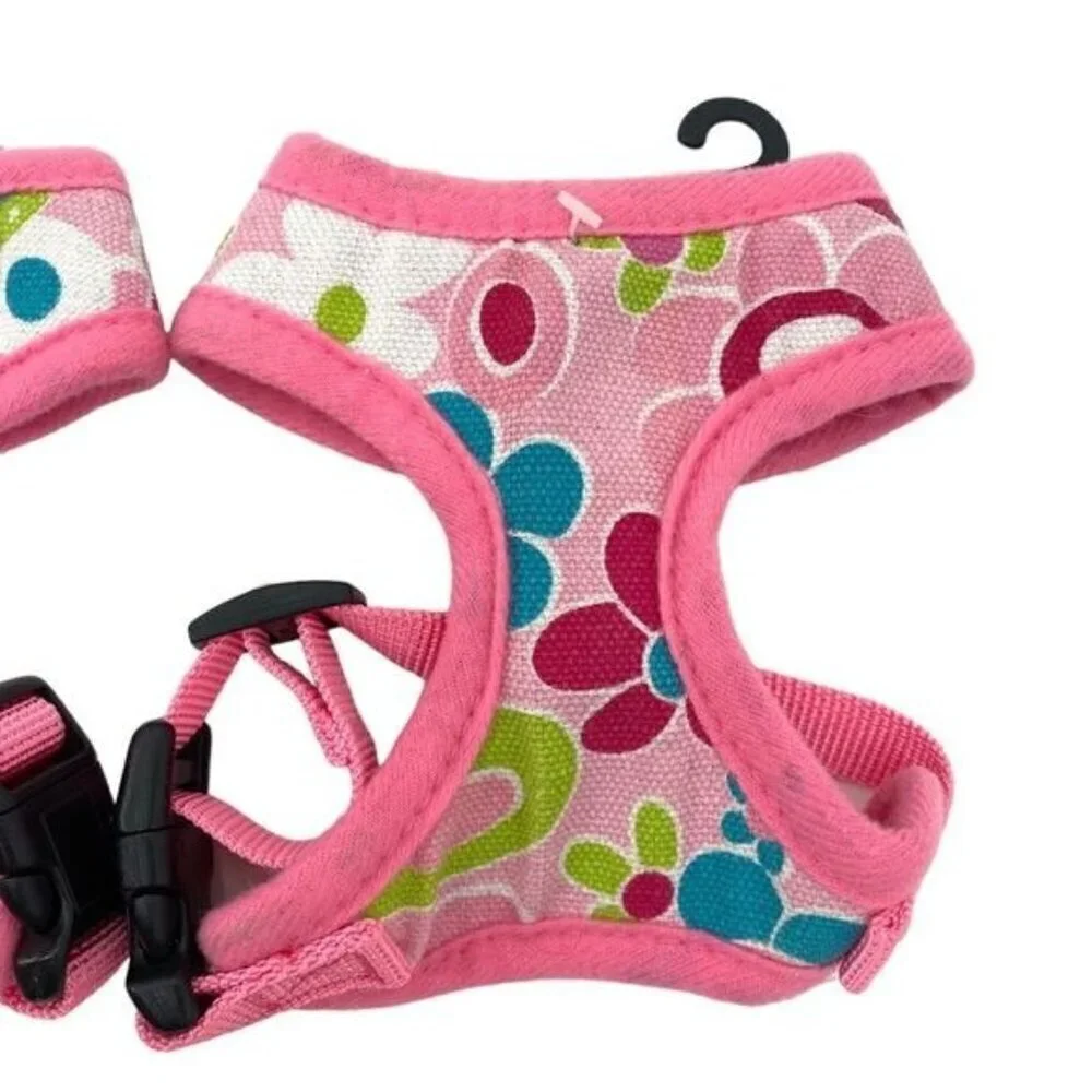 Dog Harness Set Of 2 Pink Floral Mod Print XS Flaw